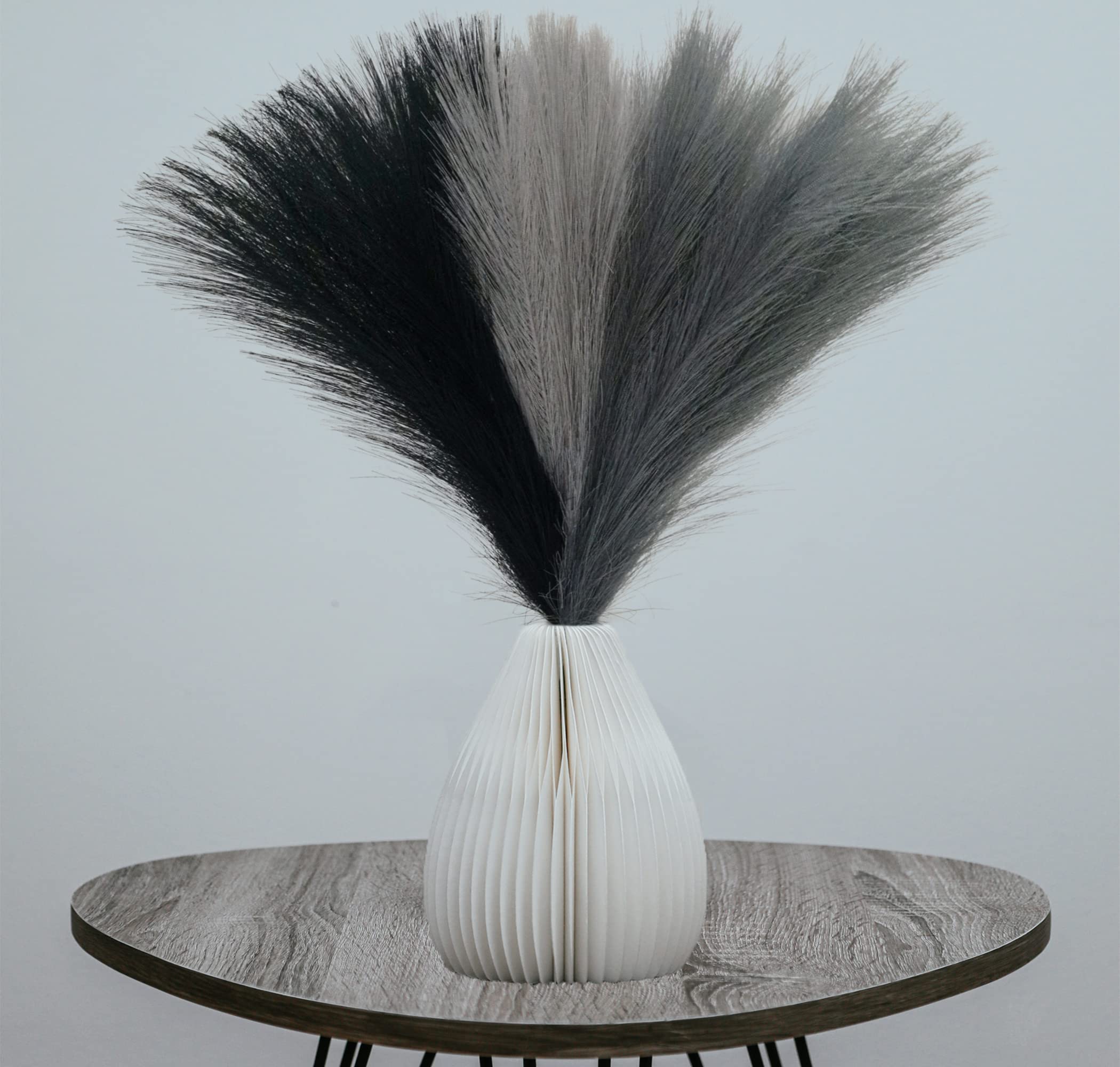 6 Pcs 17' Faux Dried Pampas Grass Decor, Fluffy Fake Small Pompas Artificial Black Grey Gray Pompous Short Stems Bouquet Flower