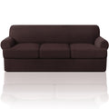 Princedeco T Cushion Sofa Slipcover 4 Pieces Sofa Covers For T Cushion Sofa Soft Couch Cover Sofa Slip Covers Furniture Covers With 3 Individual T Cushion Shape Seat Covers Machine Washable, Brown