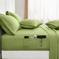 Bysure 6 Pieces Bed Sheets Set With Pockets On Side(Queen, Sage Green), Sweat-Wicking Breathable Sheets, 16-Inch Super Soft Hote