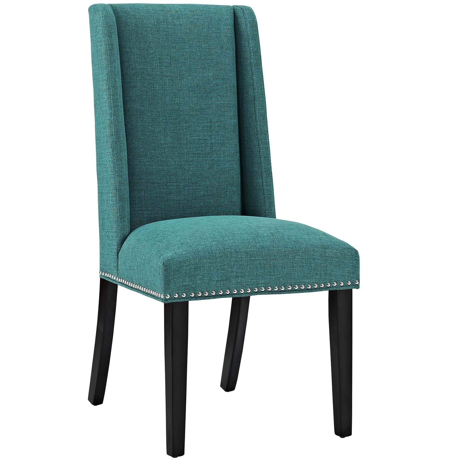 Modway Baron Modern Tall Back Wood Upholstered Fabric Two Dining Chairs In Teal