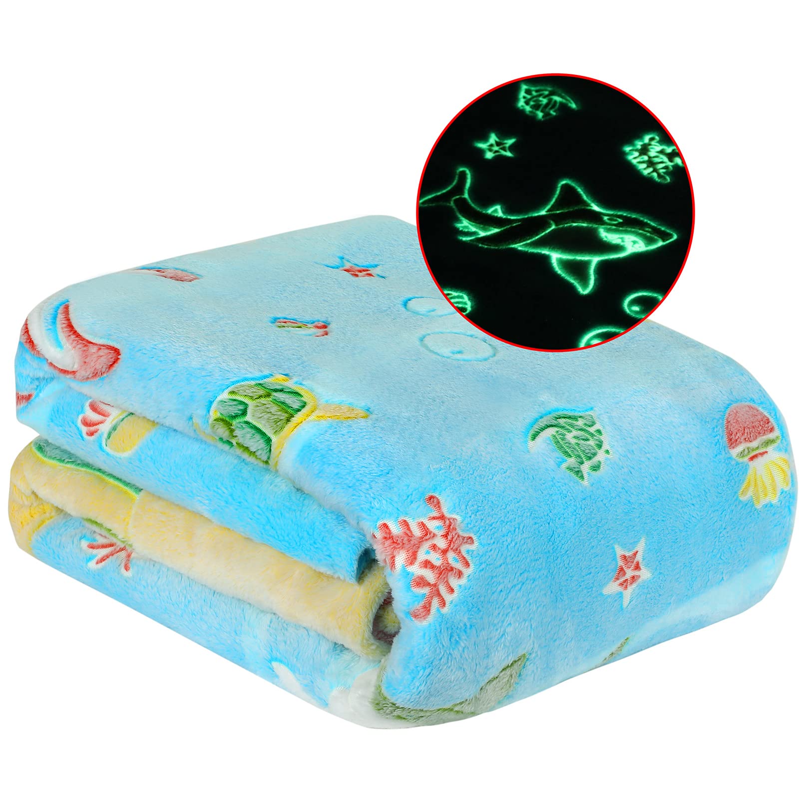 Wesan Glow In The Dark Blanket Ocean Fish Theme Gifts Kids Boys Teen Present Throw Adults Teenage Boys Room Decor Bedroom Campin