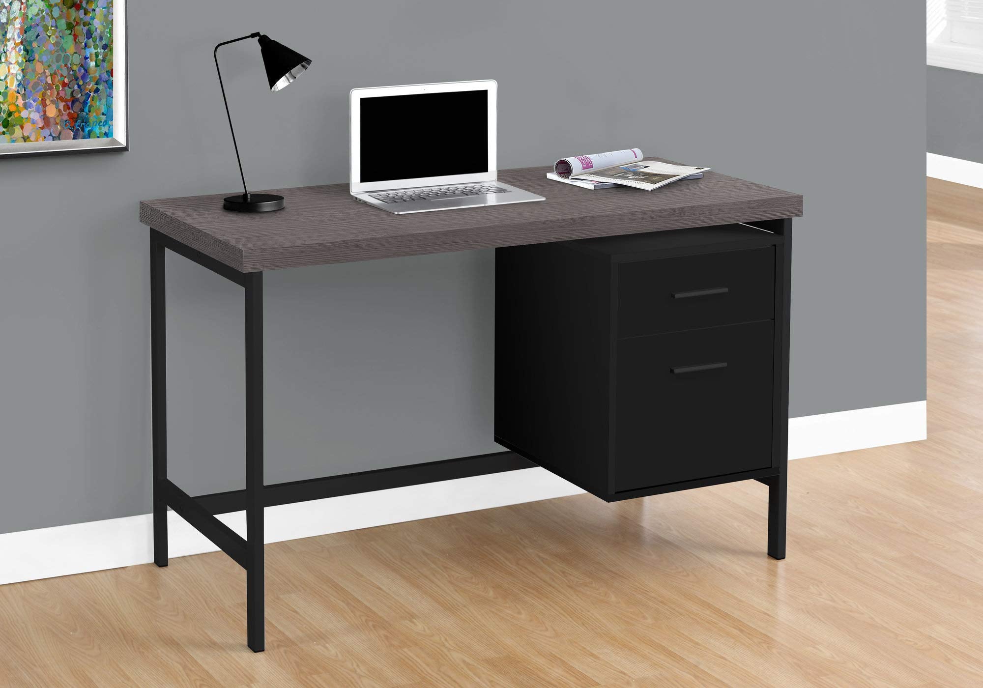 Monarch Specialties Contemporary Laptop Table With Drawer And File Cabinet Home & Office Computer Desk-Metal Legs, 48&quot; L, Black-Grey Top