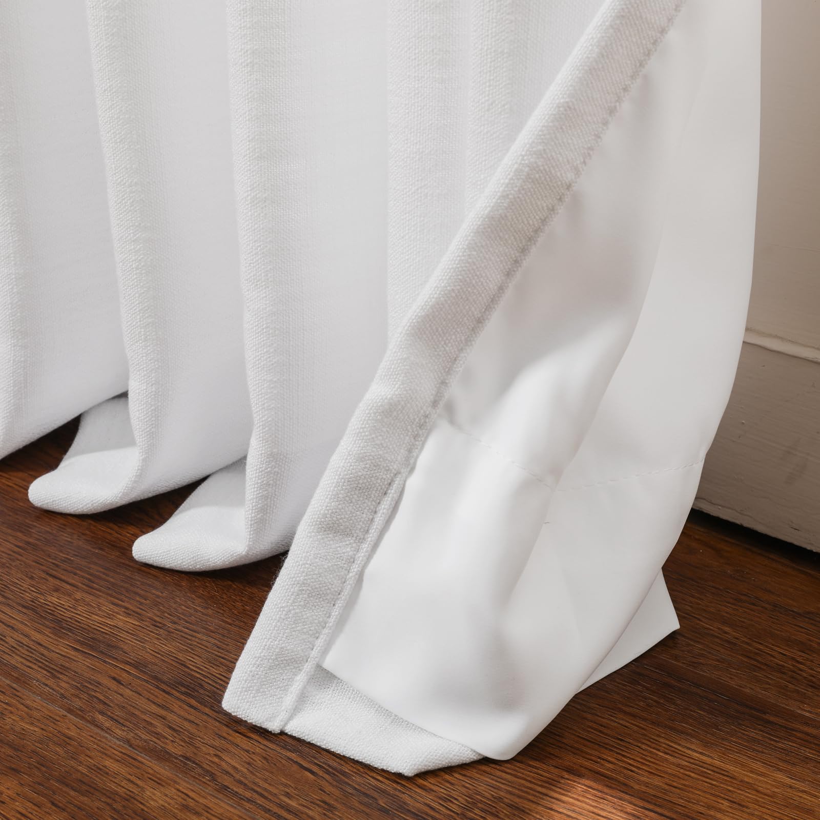 Twopages Snow White Linen Pinch Pleat Curtain For Living Room, Window Treatment Curtain Panel Double Layer Light Filtering Room