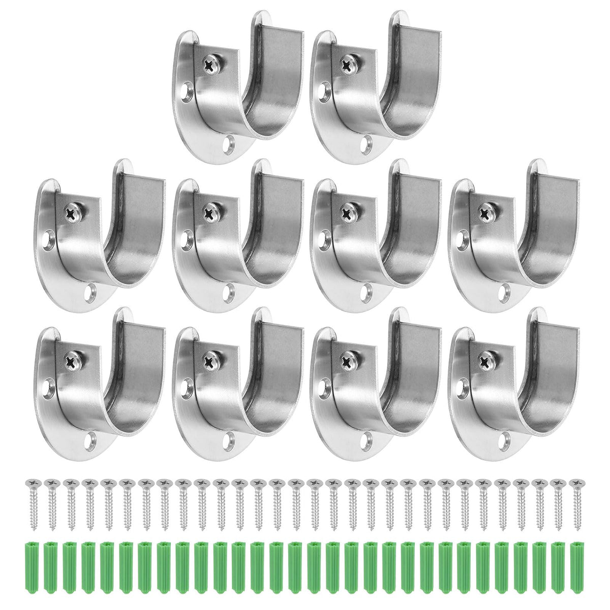 uxcell 10 Pcs 38mm / 11/2 Inch Closet Rod Bracket Stainless Steel UShaped Rod Socket Flange Closet Rod Holder for Closet Rod,