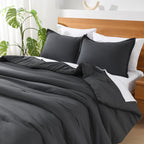 Andency Dark Grey California King Comforter Set - 7 Pieces Gray Cal King Bedding Comforter Sets, Summer Plain Soft Lightweight Comforter With Fitted Sheets, Flat Sheets, Pillowcases & Shams