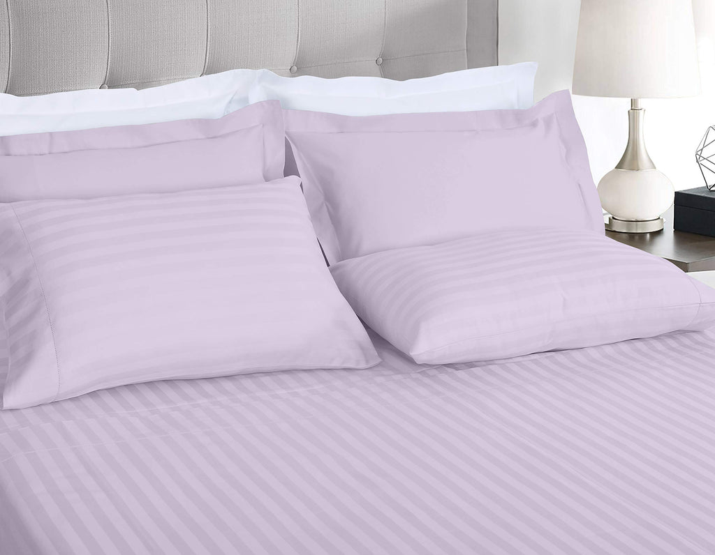 Threadmill 500 Thread Count Twin Size Damask Stripe, 3 Pc Luxury Cotton Sheet Set, Breathable & Silky Soft Lilac Sheets With 15'