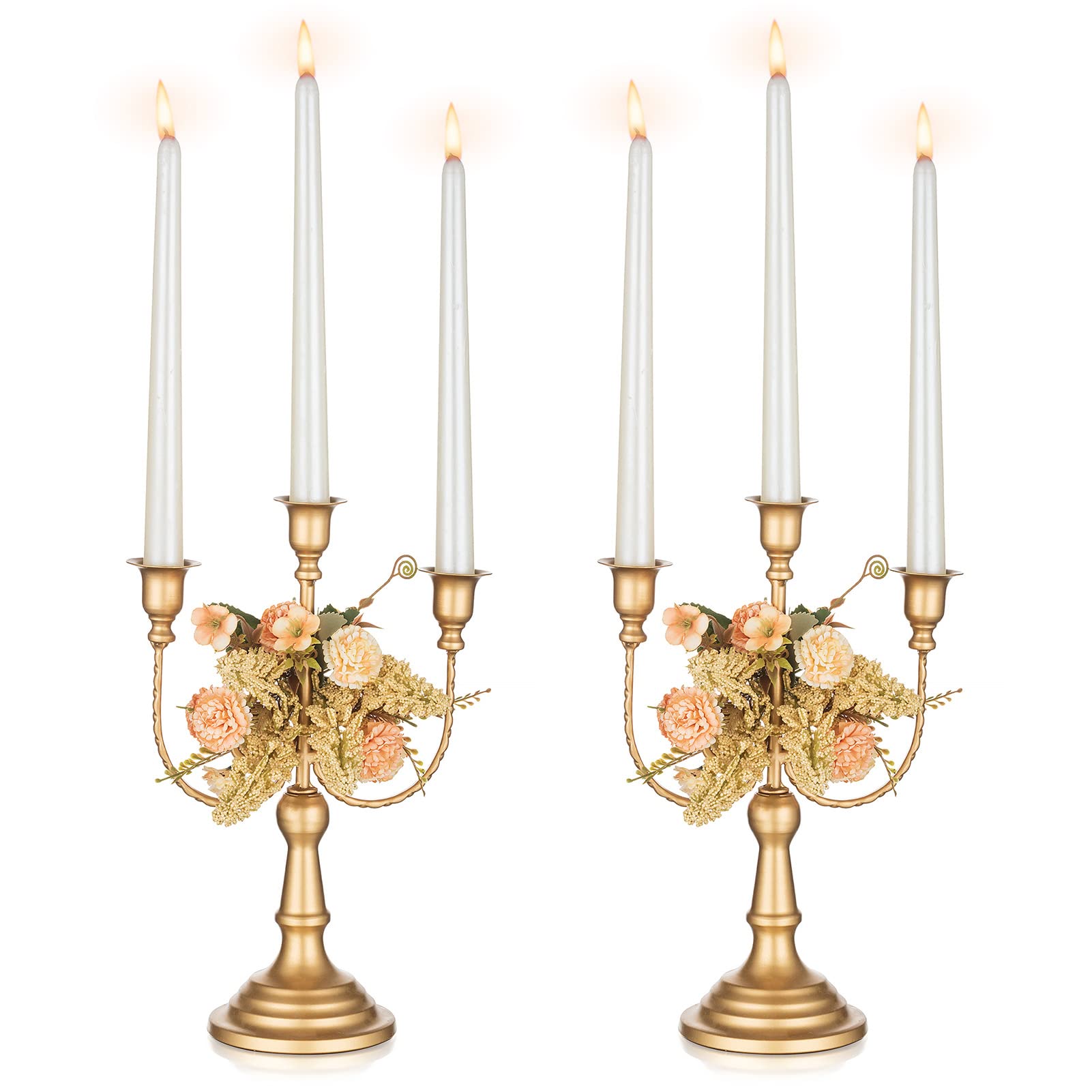 NUPTIO Candlestick Holders Candelabras Gold Candle Stick Stands 2 Pcs Metal Candelabra Centerpieces Candlestick Holders for Tape