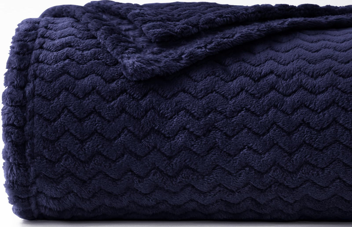 Dissa Fleece Blanket Throw Size - 60X80, Wave, Navy Blue - Soft, Plush, Fluffy, Fuzzy, Warm, Cozy - Perfect Throw For Couch, Bed