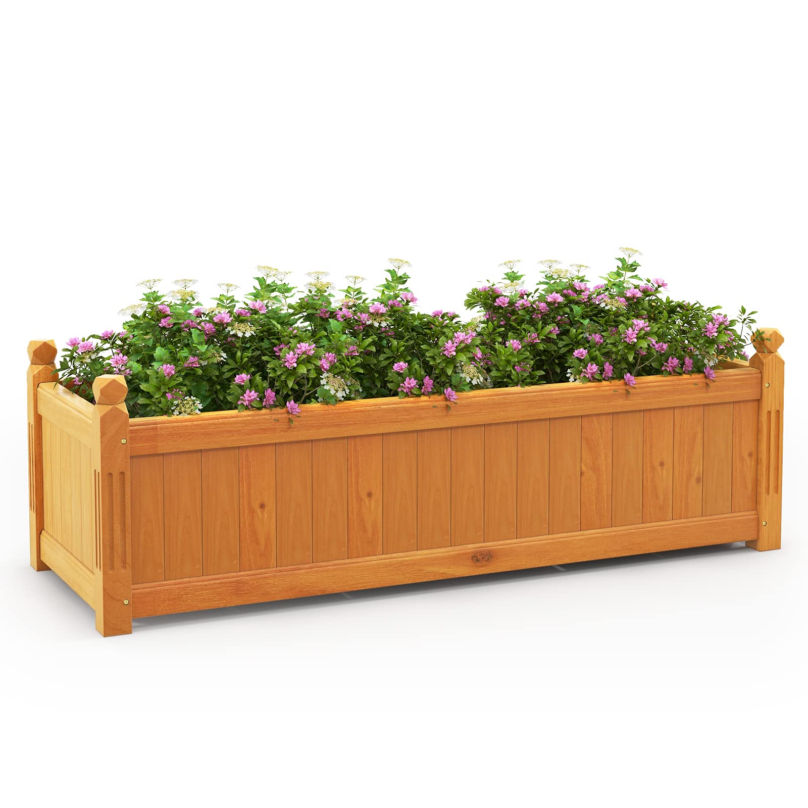 Happygrill Raised Garden Bed, Elevated Planter Box With Drainage Holes, Outdoor Wood Planter Container For Vegetables Flowers &