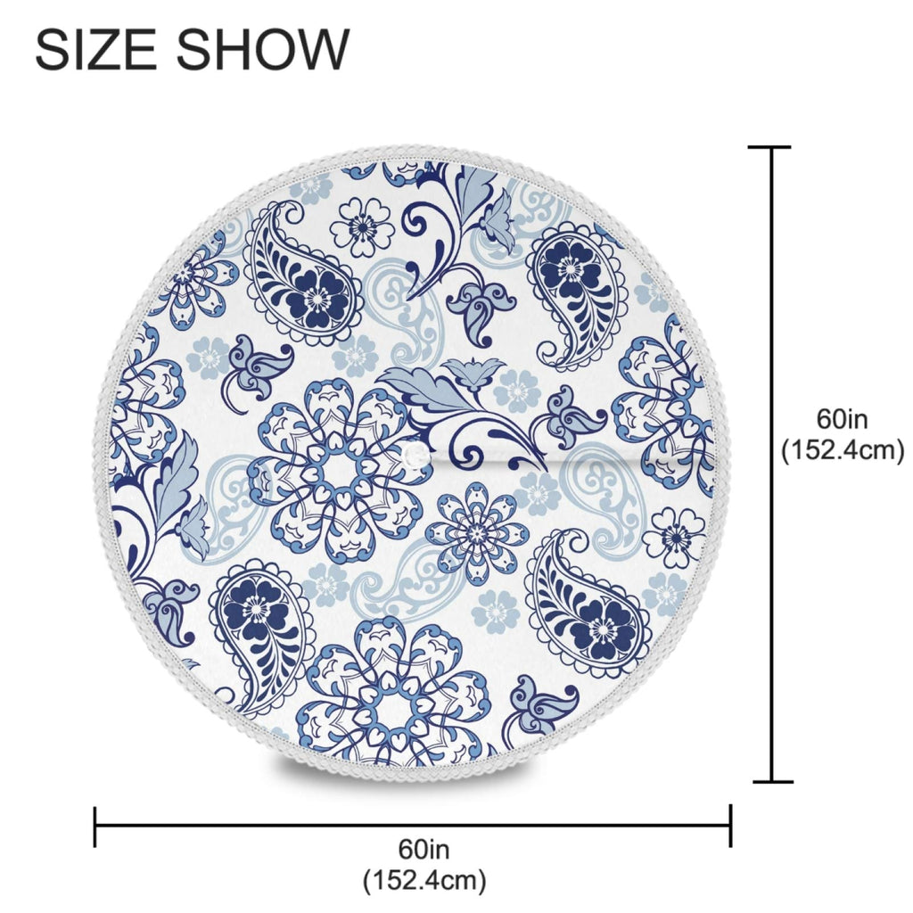 Qilmy Paisley Flower Outdoor Tablecloth 60 Inch Waterproof Round Tablecloth With Umbrella Hole And Zipper For Backyard Party Bbq