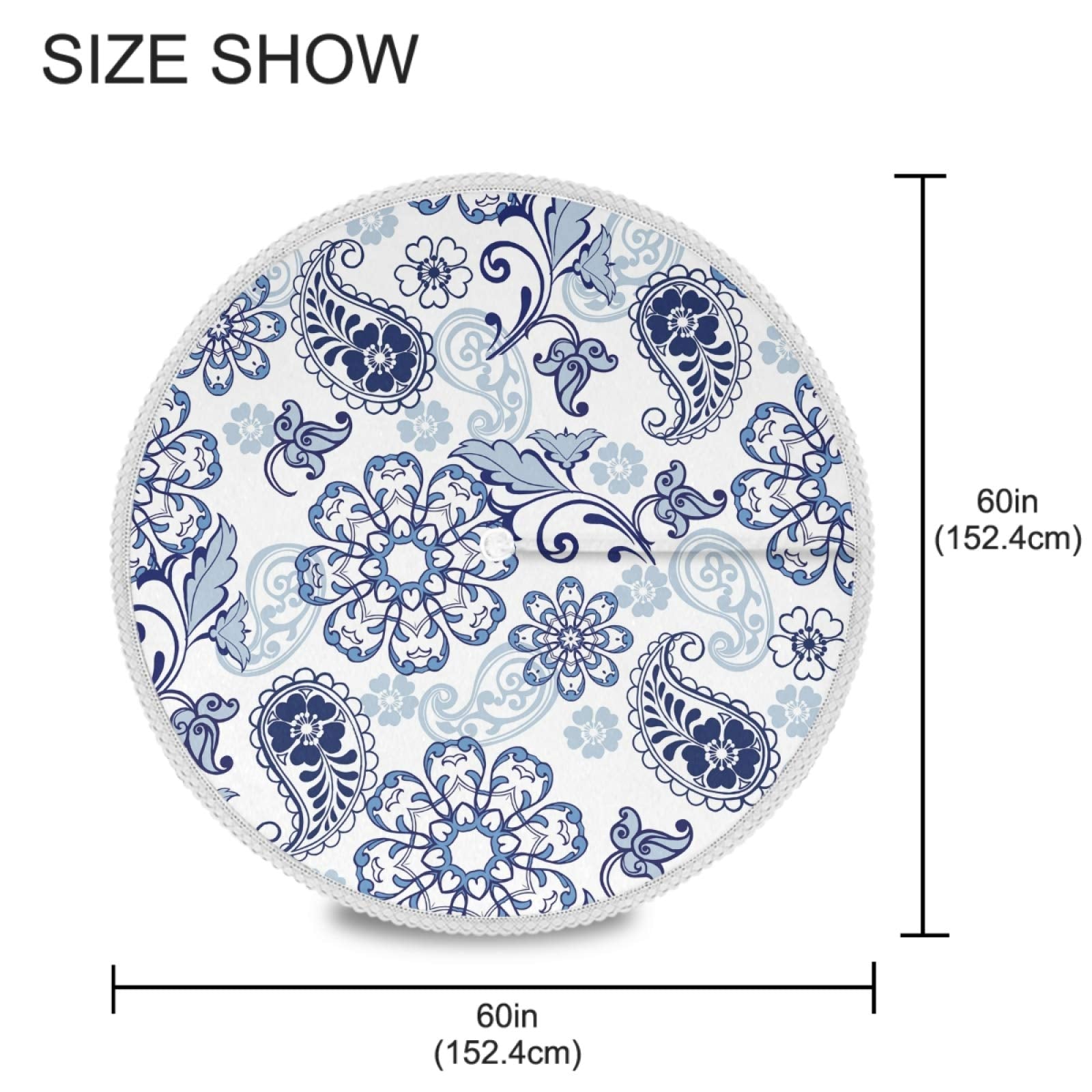 Qilmy Paisley Flower Outdoor Tablecloth 60 Inch Waterproof Round Tablecloth With Umbrella Hole And Zipper For Backyard Party Bbq