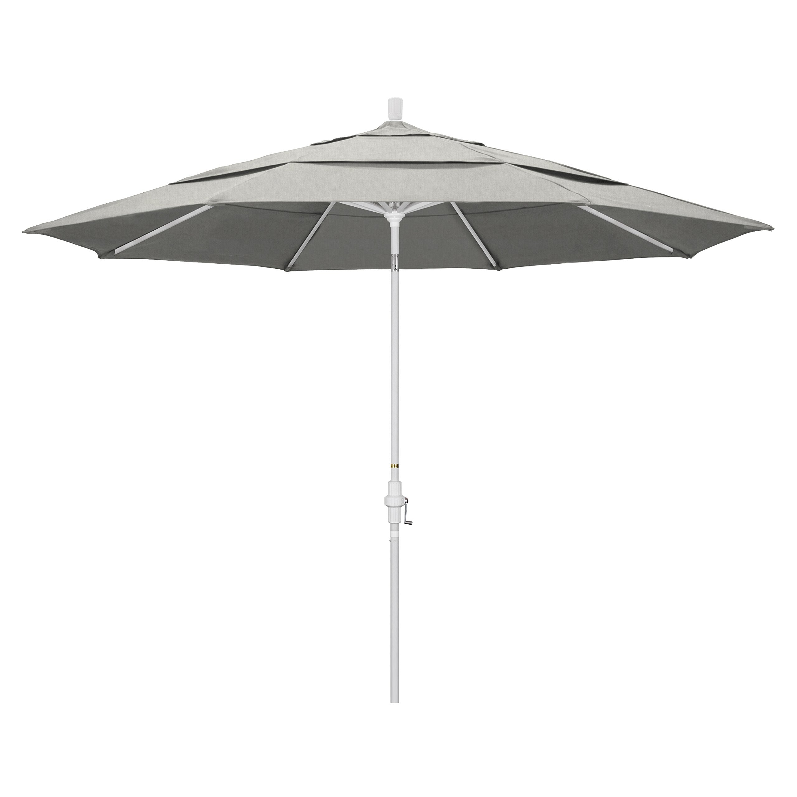 California Umbrella 11' Round Aluminum Market Umbrella, Crank Lift, Collar Tilt, White Pole, Sunbrella Granite