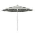 California Umbrella 11' Round Aluminum Market Umbrella, Crank Lift, Collar Tilt, White Pole, Sunbrella Granite