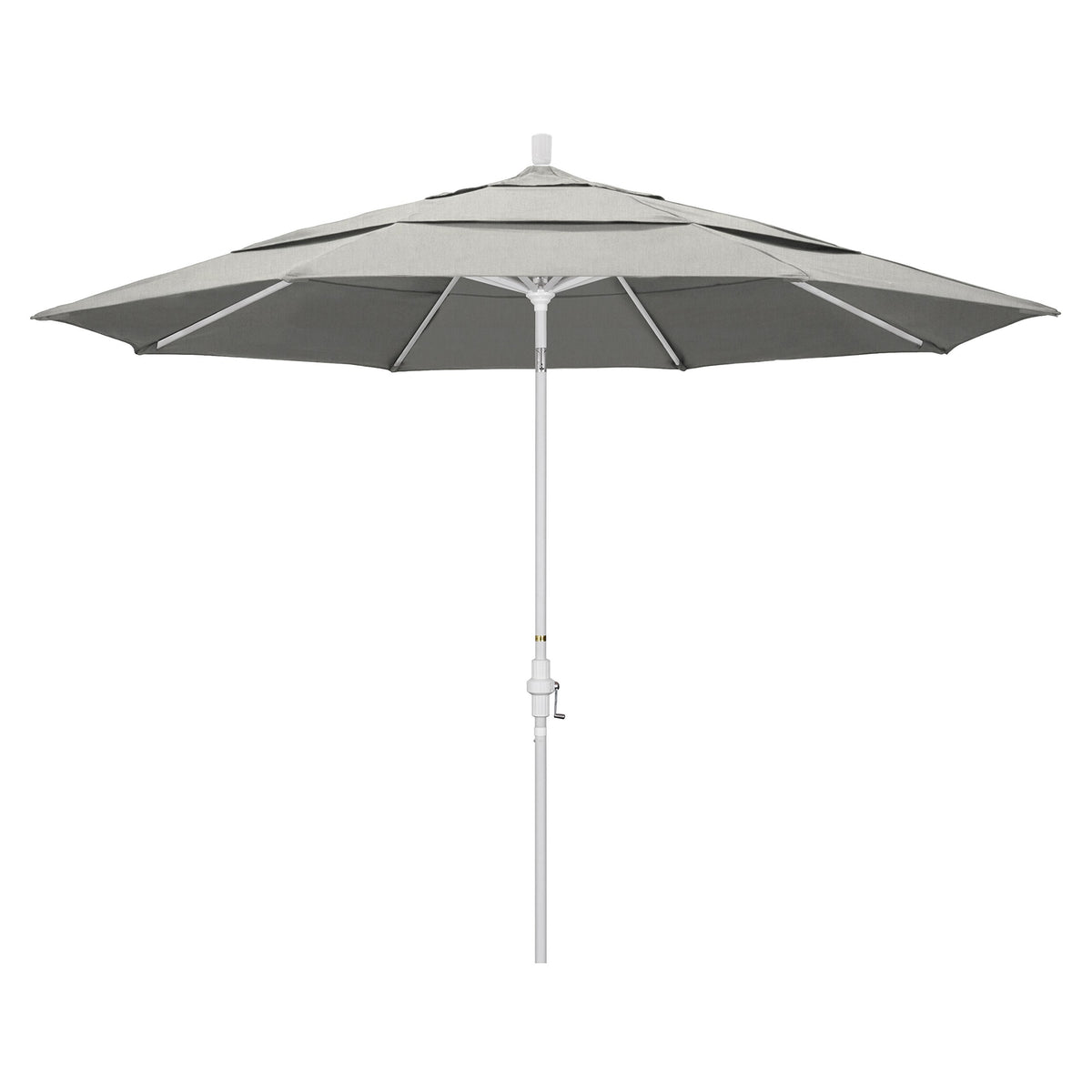 California Umbrella 11' Round Aluminum Market Umbrella, Crank Lift, Collar Tilt, White Pole, Sunbrella Granite