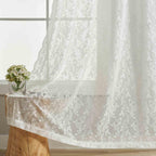 Finecity Short Lace Curtains 54 Inch Length - Country Rustic Branch Floral Pattern Lace Sheer Curtains 2 Panels Set, Privacy Sca