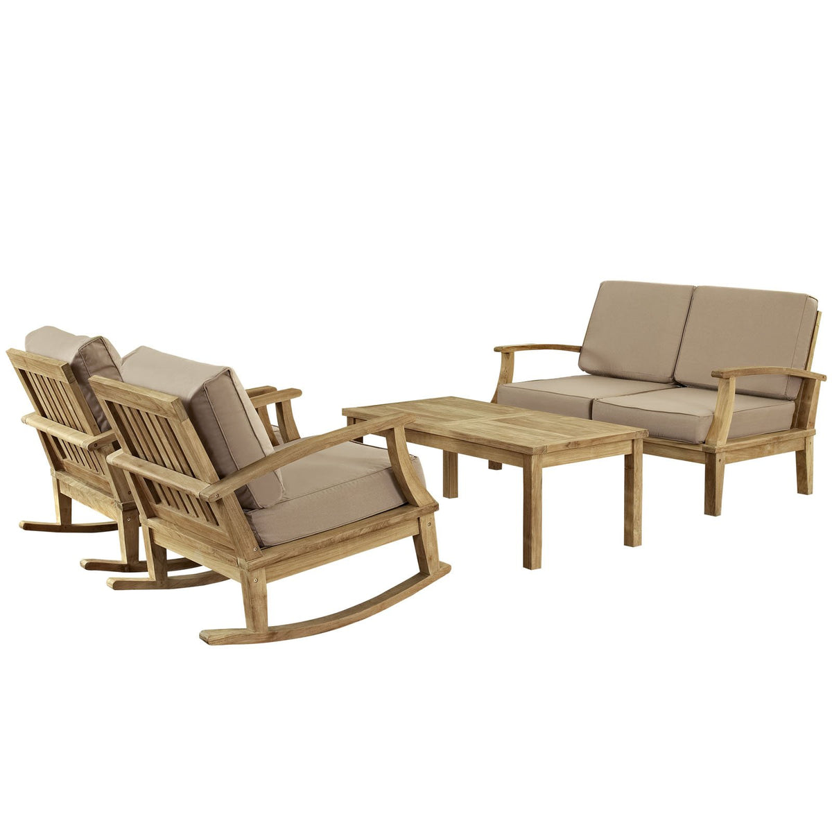 Modway Marina 4 Piece Outdoor Patio Teak Sofa Set in Natural Mocha