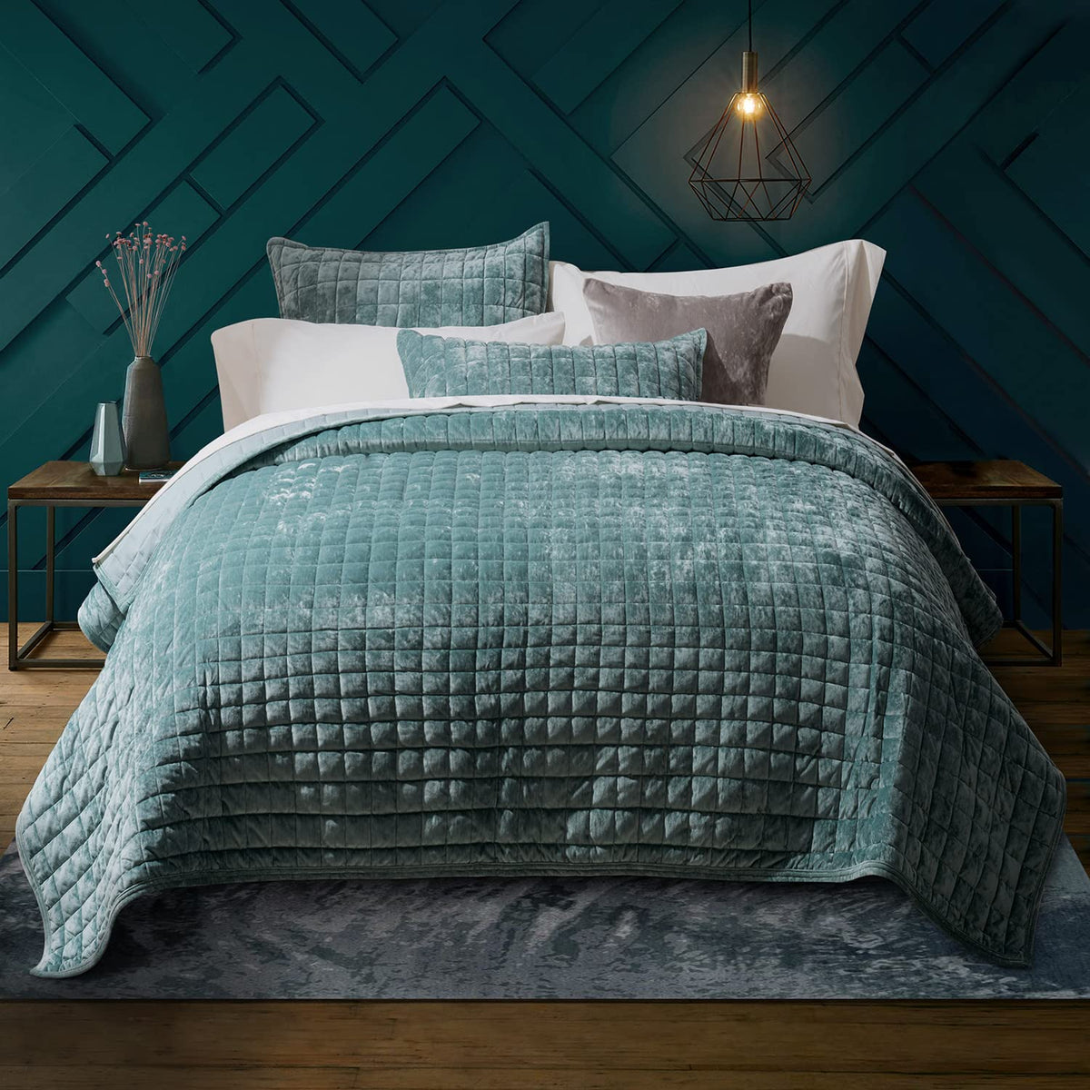 Recyco Luxury Velvet Quilt Set Full Queen Size, Lightweight Velvet Comforter Set, Oversized Bedspread Coverlet Quilted Bedding S