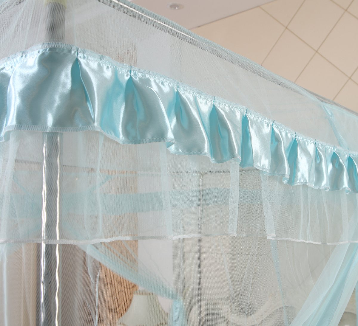 Mengersi 4 Corners Canopy Bed Curtains For Girls Kids Adults - Bed Drapes - 4 Opening Mosquito Net - Cute Princess Bedroom Decor