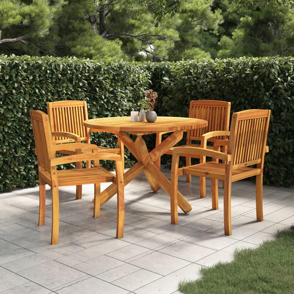 vidaXL Solid Wood Teak Patio Dining Set 5 Piece Garden Outdoor Terrace Balcony Dining Dinner Dinette Table and Chair Seat Seating Furniture