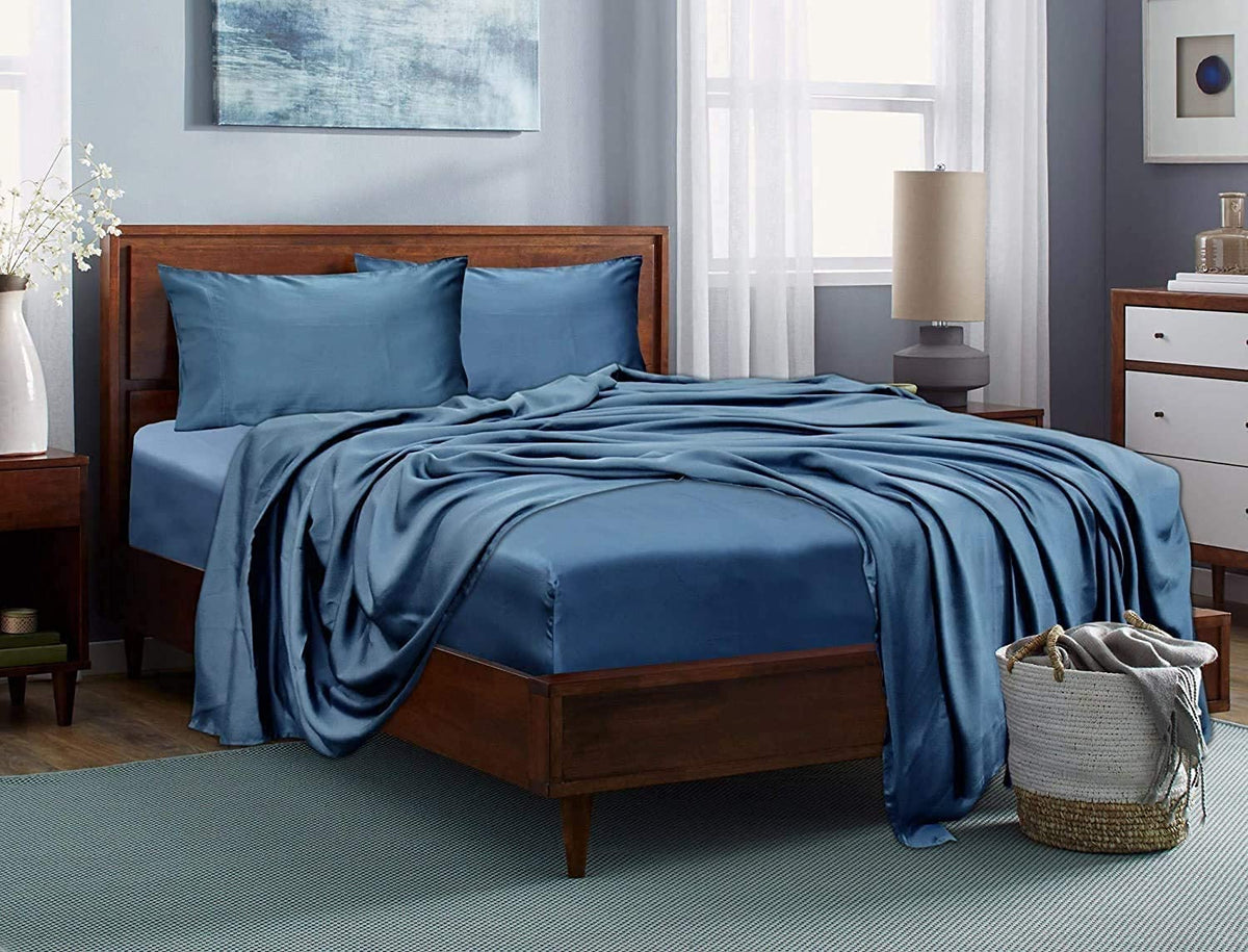 Linenwalas King Fitted Sheet Only, 100% Austrian Eucalyptus Tencel Lyocell Silk Sheet Better Than Egyptian Cotton, Deep Pocket S