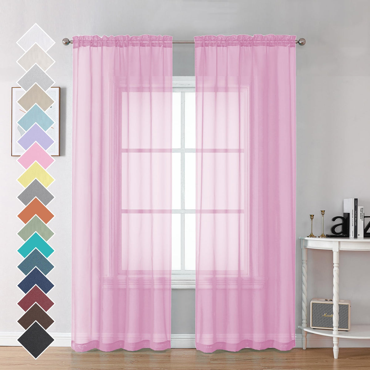 Ovzme Sheer Window Curtains 96 Inch Length 2 Pcs, Rod Pocket Voile Drapes For Bedroom Living Room, Semi Sheer Curtain Panels For