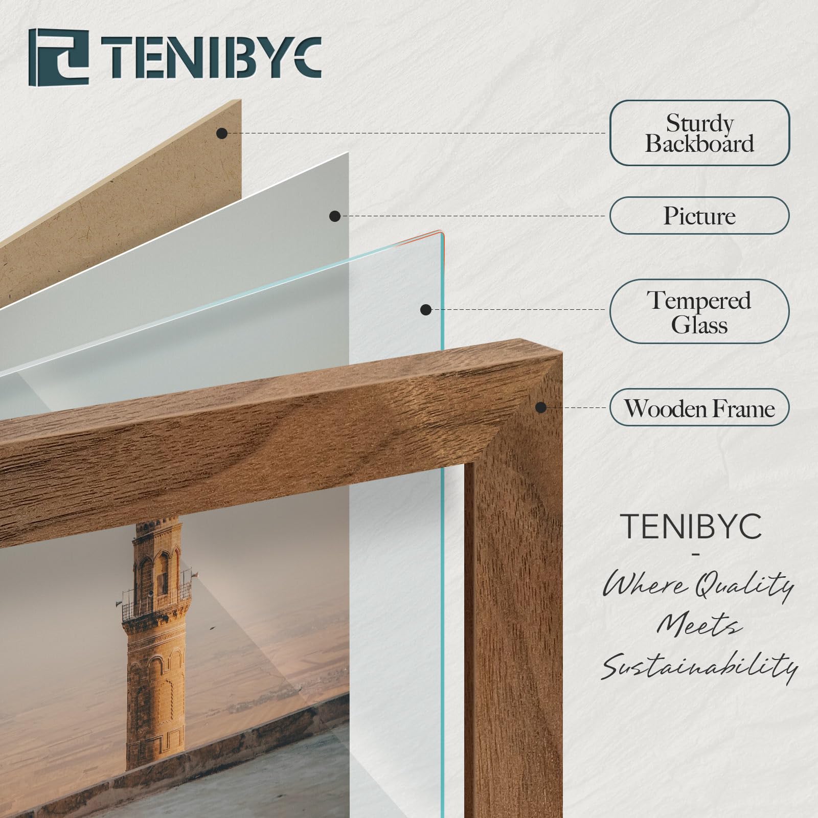 Tenibyc 11X17 Walnut Poster Frame 3 Pack With Hd Glass - Natural Brown, Solid Wood Picture Frame, Wall Gallery Frame