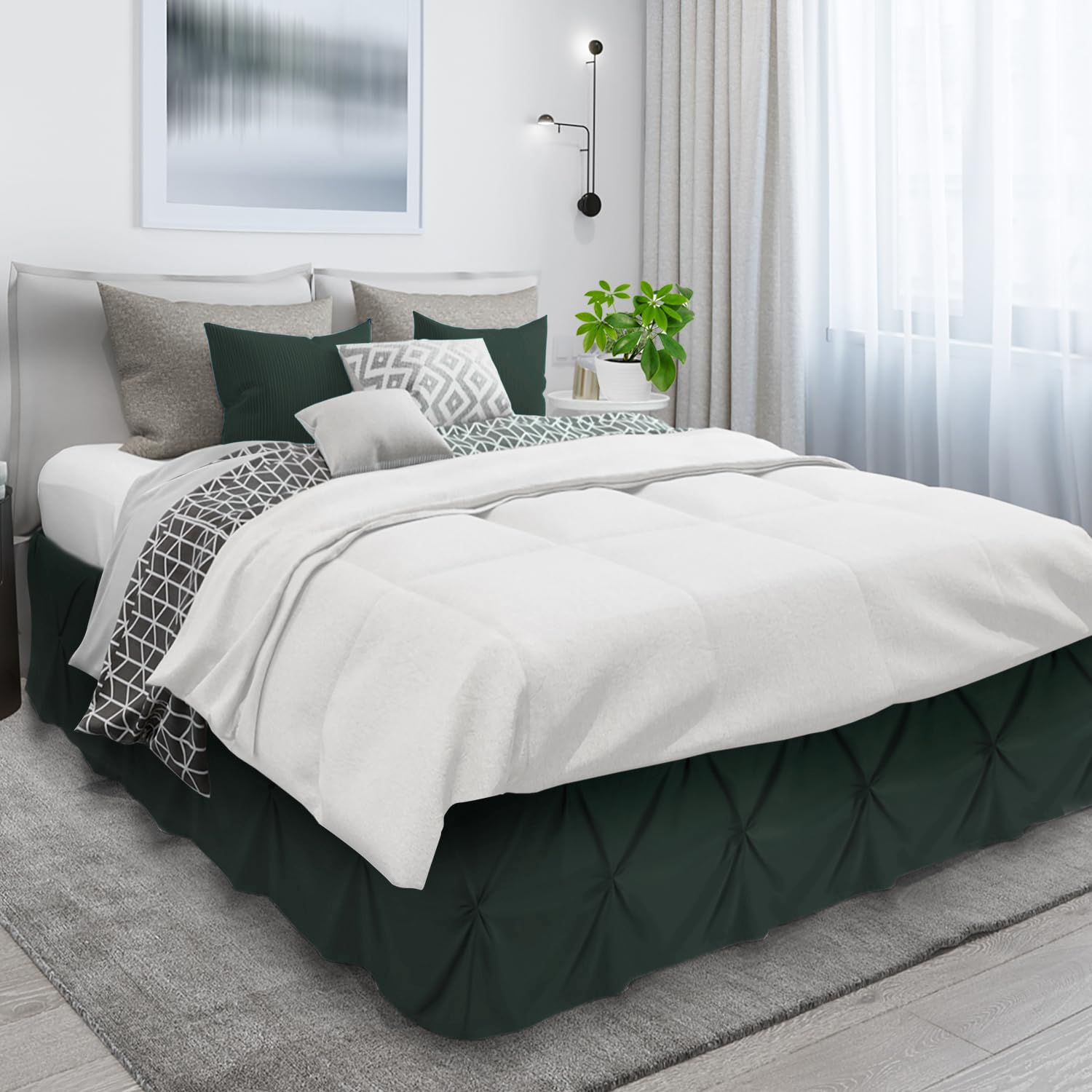 Nestl Forest Green Bed Skirt Cal King Size, Pinch Pleat Cal King Bed Skirt, 14' Drop Cal King Bedskirt, Hotel Quality Bed Skirts, Microfiber Bedskirt For Cal King Bed, Forest Green Cal King Bed Skirt