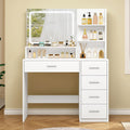 Quimoo Makeup Vanity Desk with LIighted Mirror, Vanity Desk with 5 Drawers & Storage Shelves, Vanity Table, 3 Color Modes & Adju