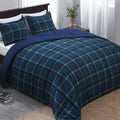 Basic Beyond King Size - Navy And Green Buffalo Plaid Comforter Set King Down Alternative Bedding Comforter Set For All Season(1