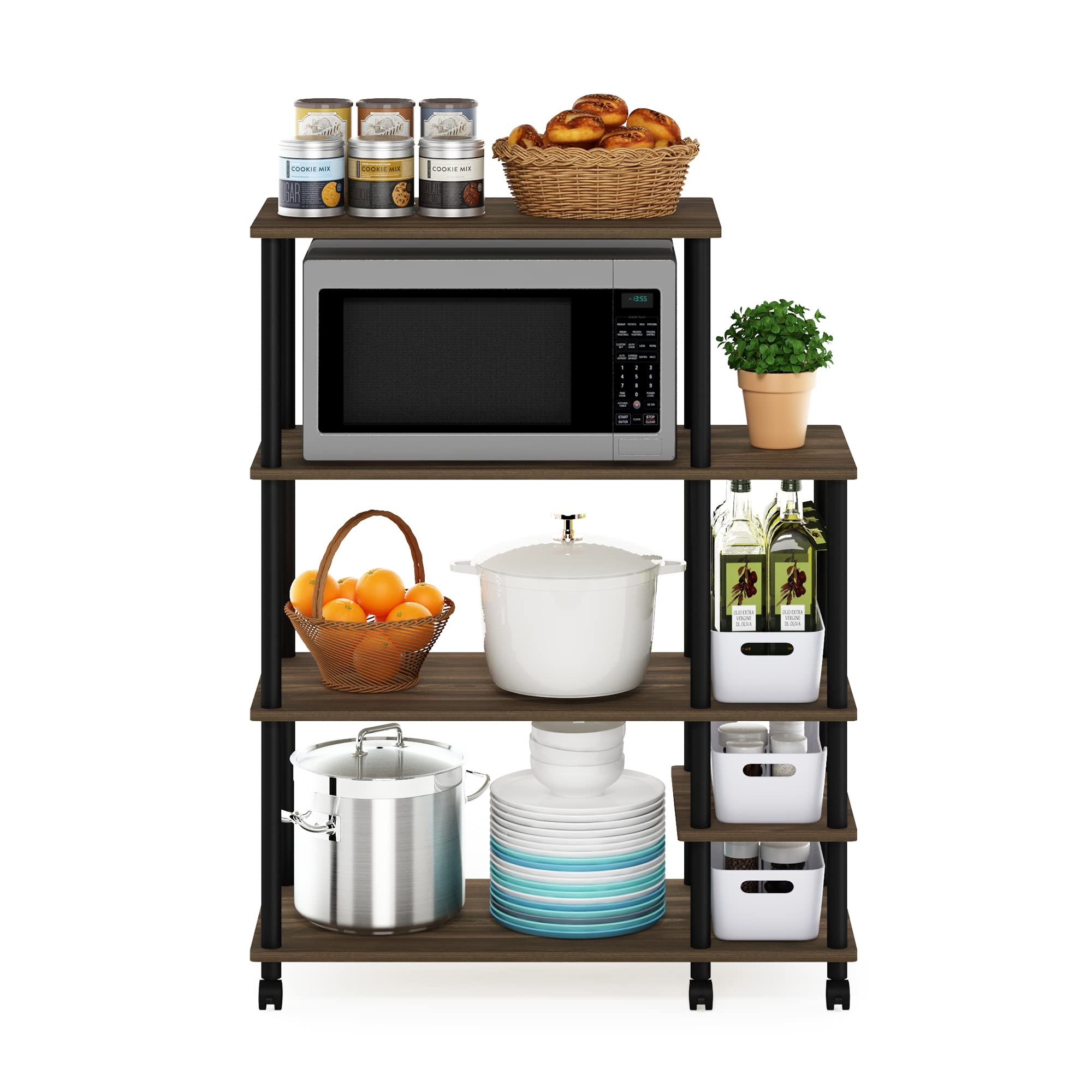 Furinno Turn-N-Tube Kitchen Shelf Cart, Columbia Walnut/Black