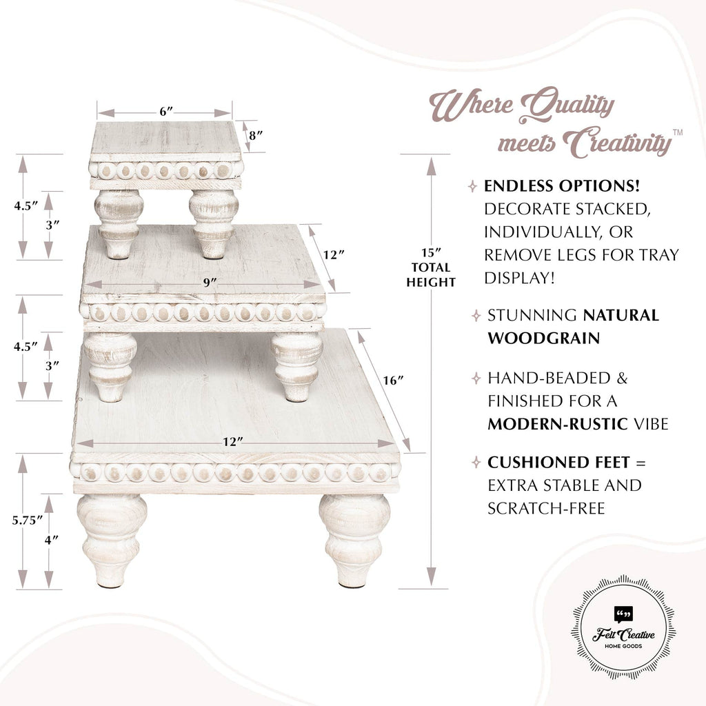 Decorative Tray [Set Of 3] Wooden Tiered Tray Stand Display Risers - Tiered Tray Decor For Tabletop Use, Kitchen Island, Coffee