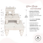 Decorative Tray [Set Of 3] Wooden Tiered Tray Stand Display Risers - Tiered Tray Decor For Tabletop Use, Kitchen Island, Coffee