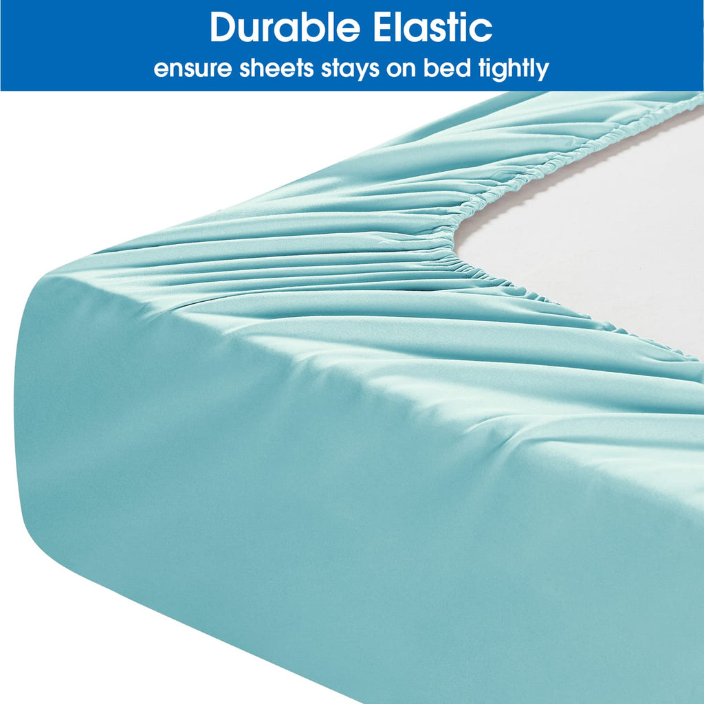 Homeideas King Size Bed Sheets - 6 Piece Set (Aqua Blue) - Extra Soft Brushed Microfiber 1800 Bedding Sheets, Deep Pocket, Wrinkle & Fade Free
