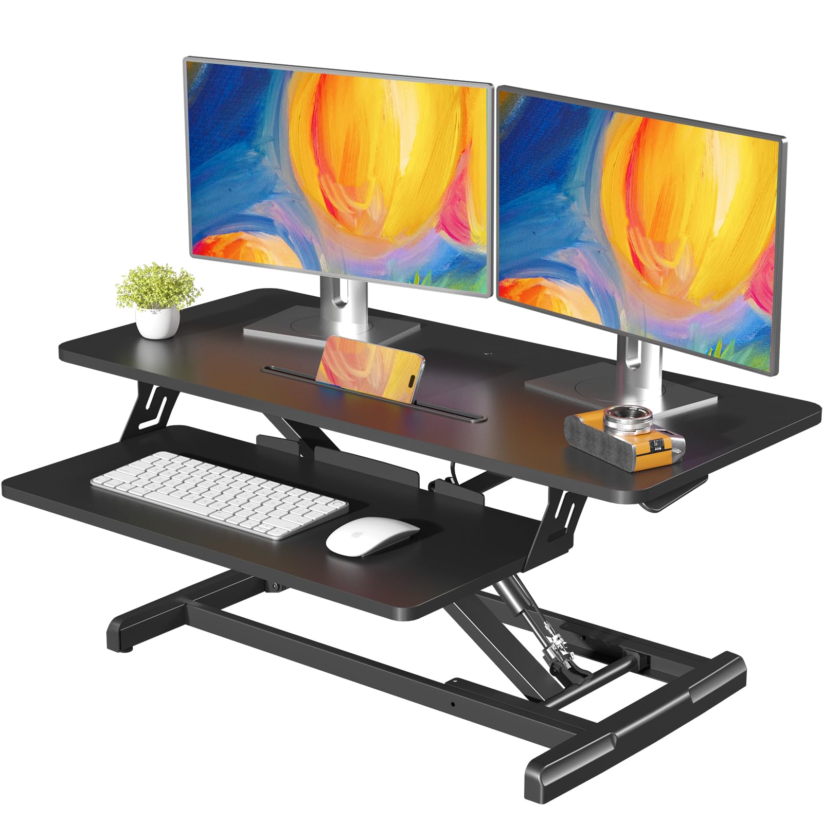 JOY worker Standing Desk Converter, 35 Wide Height Adjustable Sit Stand Up Desk Riser with Keyboard Tray, Desktop Workstation Ri