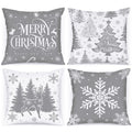 Lanpn 12X12 Grey Christmas Pillow Covers Set Of 4, Christmas Decorations Pillowcase, Winter Decorative Pillow Case, Merry Christ