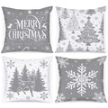 Lanpn 16X16 Grey Christmas Pillow Covers Set Of 4, Christmas Decorations Pillowcase, Winter Decorative Pillow Case, Merry Christ