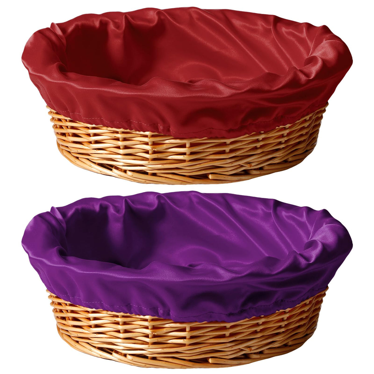 FillTouch 2 Pcs 12 Inches Round Offering Baskets for Church Wicker with Removable Liner Rattan Collection Receiving Storage Wove