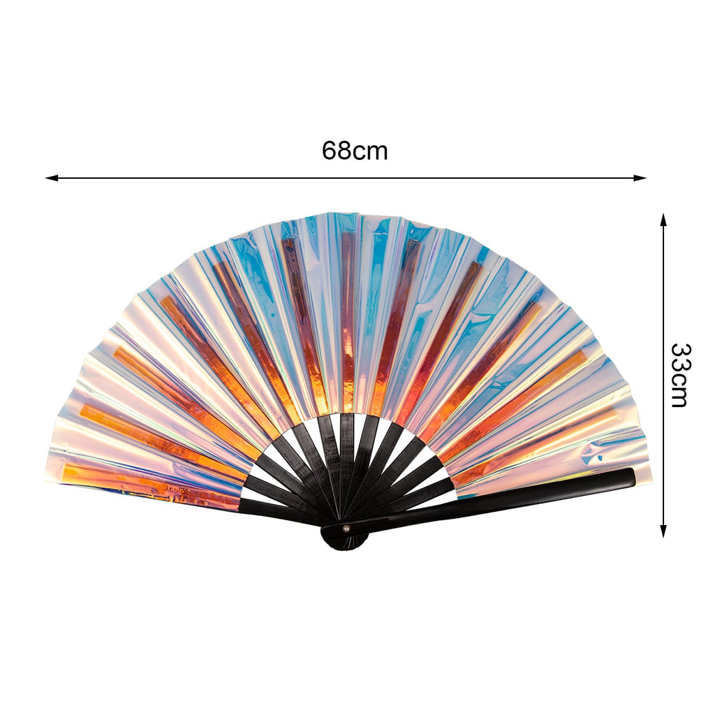 Colorful Laser Rave Hand Fan,Large Folding Hand Rave Fan For Festival&Halloween,Clack Handheld Fan For Party,Rainbow Rave Access