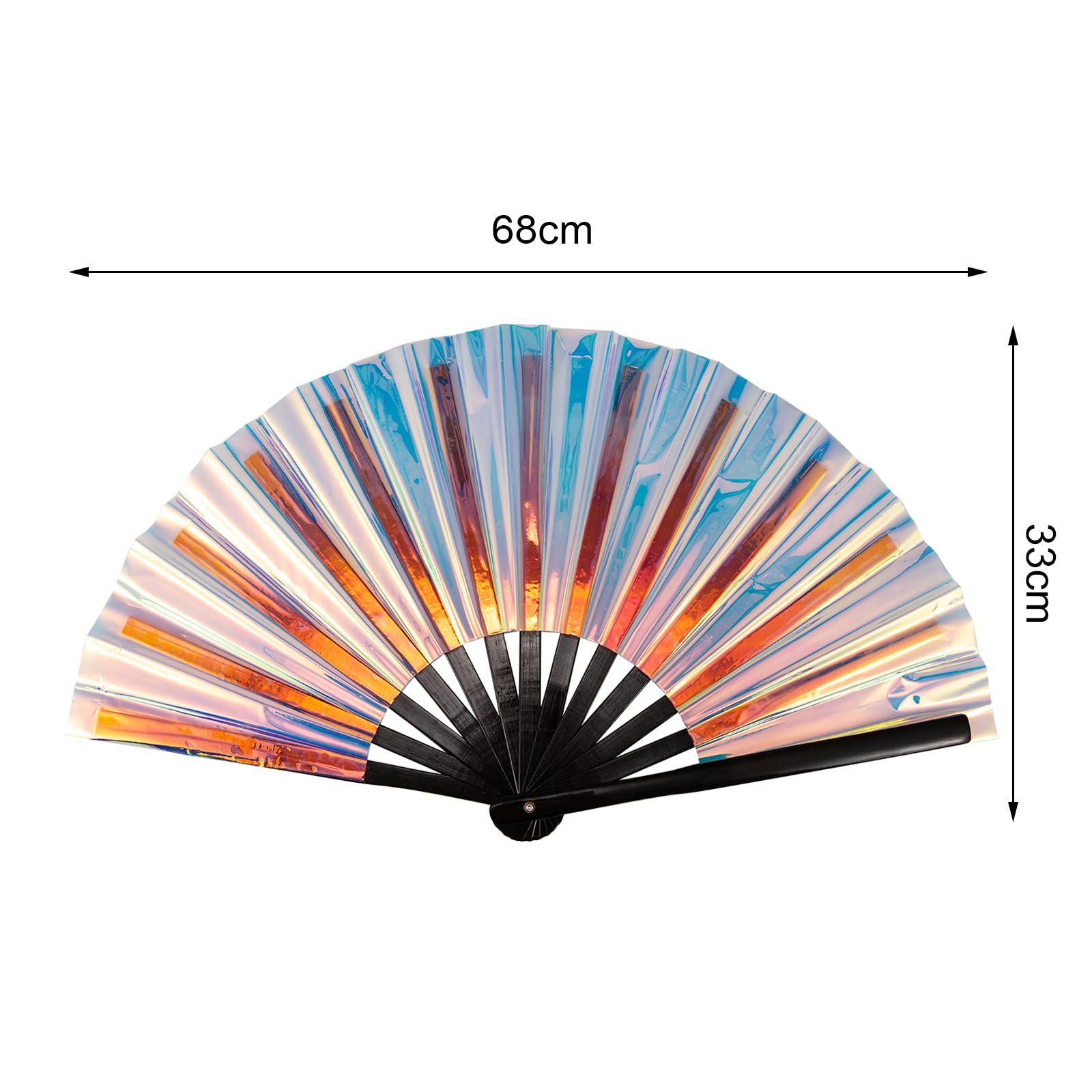 Colorful Laser Rave Hand Fan,Large Folding Hand Rave Fan For Festival&Halloween,Clack Handheld Fan For Party,Rainbow Rave Access