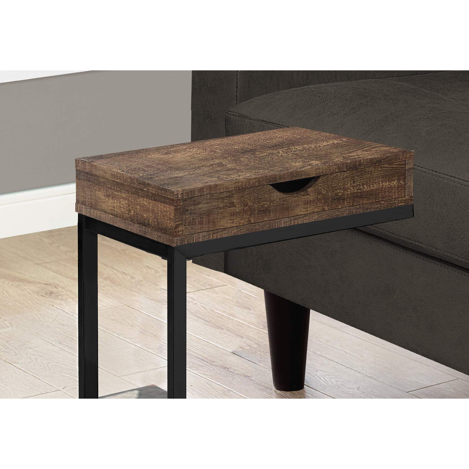 Monarch Specialties BROWN RECLAIMED WOOD-LOOK/BLACK/DRAWER ACCENT, END, SNACK TABLE
