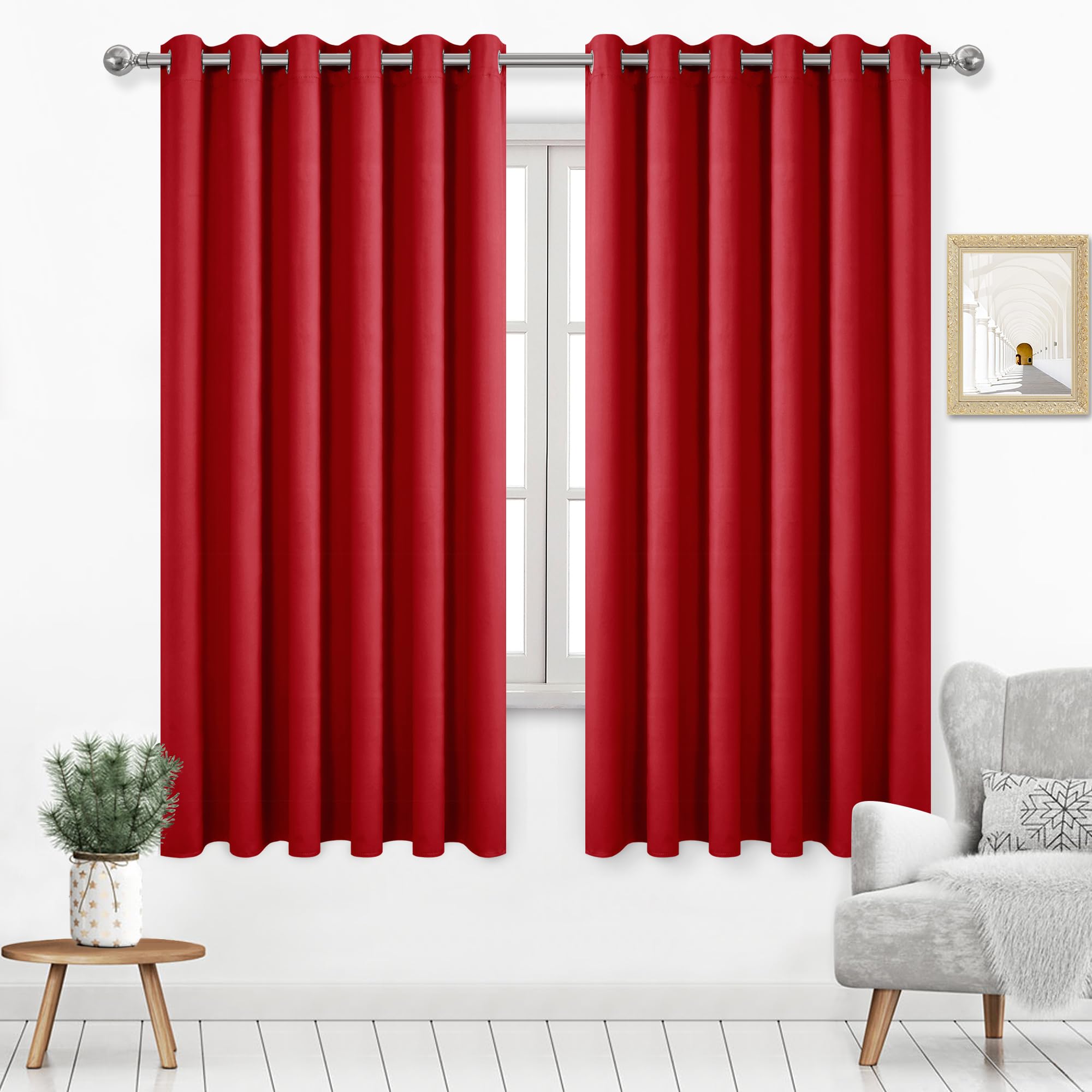 Dwcn Red Curtains 63 Inches Long, 70 Wide Inch Blackout Curtains For Bedroom, Solid Grommet Living Room Curtains - Red, W70 X L6