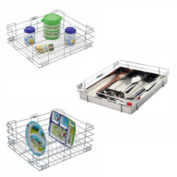 Smartslide Stainless Steel Modular Kitchen Basket  Set Of 3 (15X20 Inch) Drawer, Cabinet, Organizer, Accessories