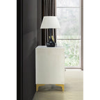 Monique Velvet Nightstand with Gold Legs and Gold Trim, Crystal knobs - Fully Assembled (Cream)