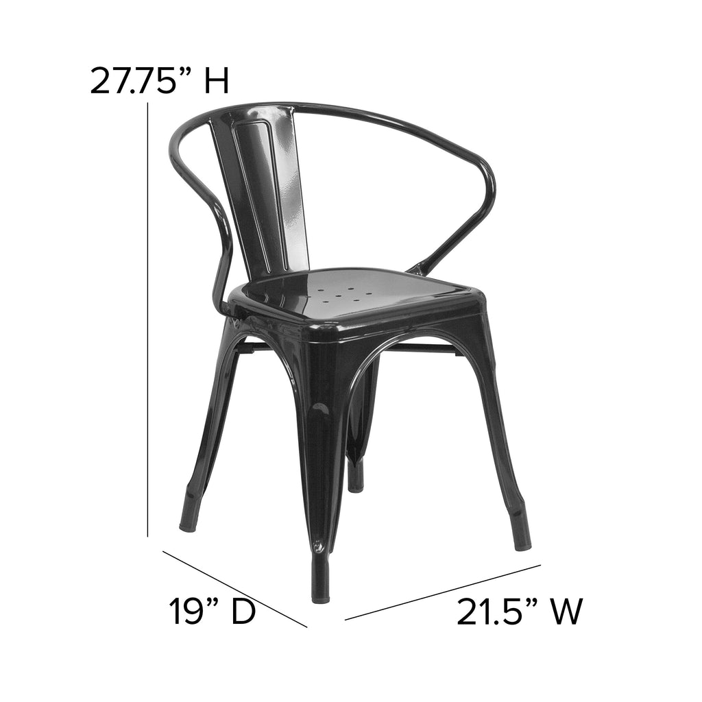 Flash Furniture Luna Commercial Grade Black Metal Indoor-Outdoor Chair with Arms