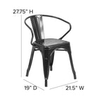 Flash Furniture Luna Commercial Grade Black Metal Indoor-Outdoor Chair with Arms