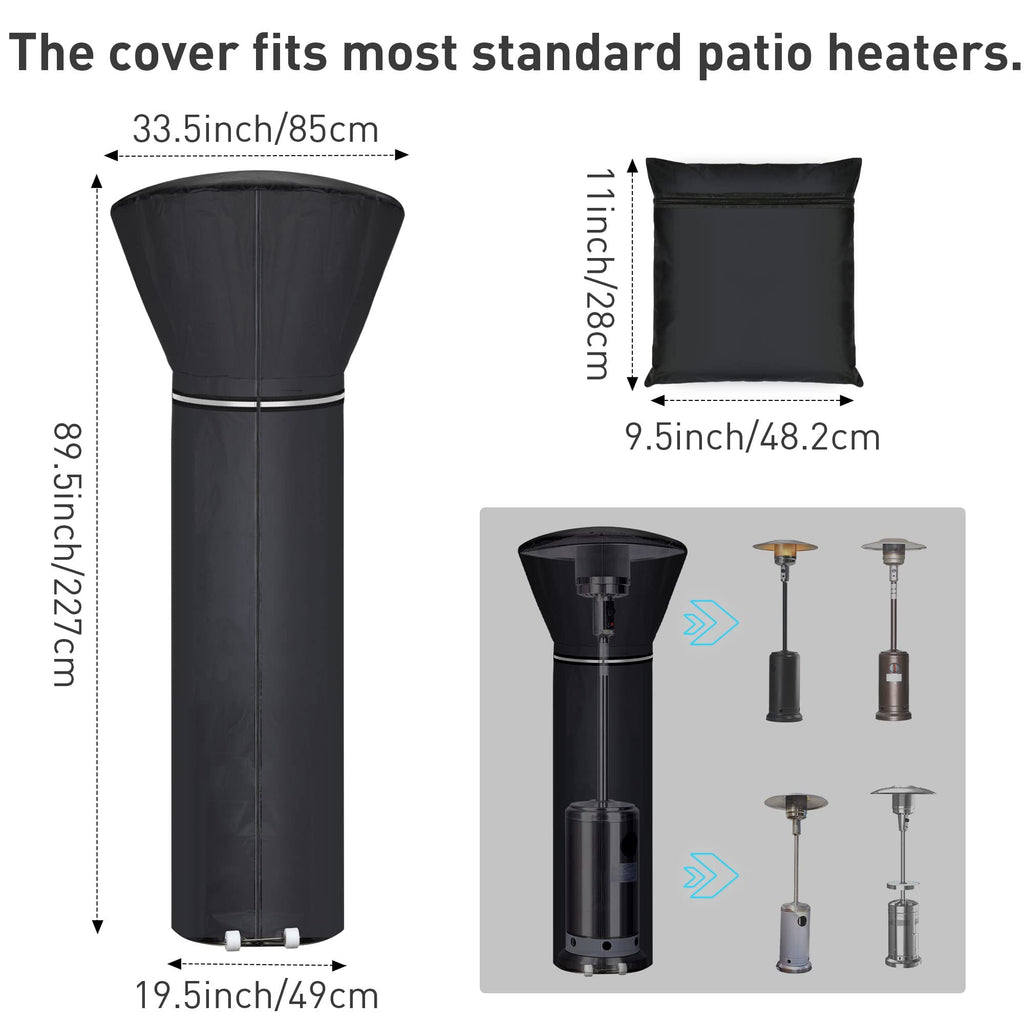 Patio Heater Covers With Reflective Strip,Outdoor Heater Cover Waterproof,Dustproof,Wind-Resistant,Sunlight-Resistant,Snow-Resistant,Black,89.5''X 33.5' Dome X 19.5' Base