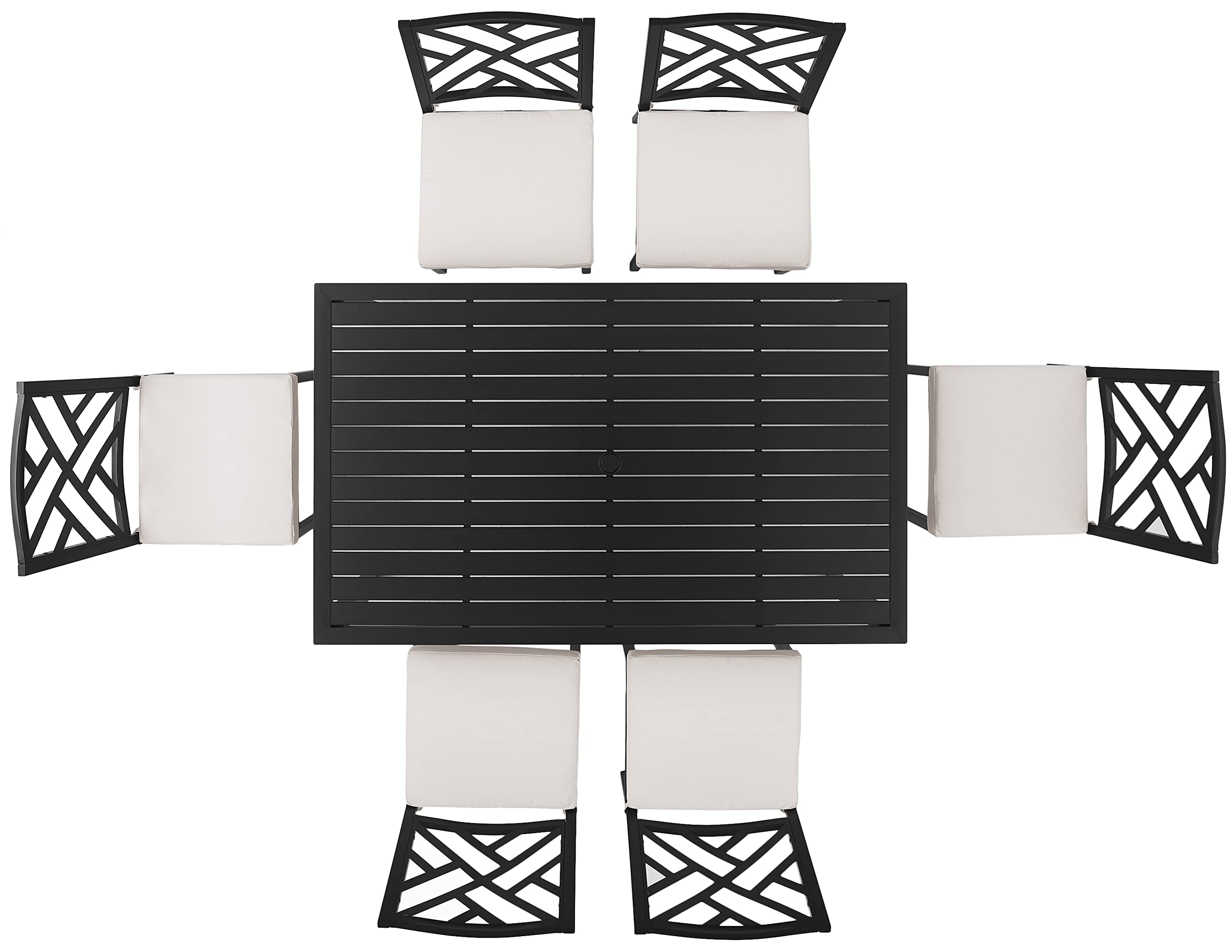 Crosley Furniture Locke 7-Piece Outdoor Dining Set for 6, Patio Table and Chairs for Backyard, Deck, Matte Black with Creme Cushions
