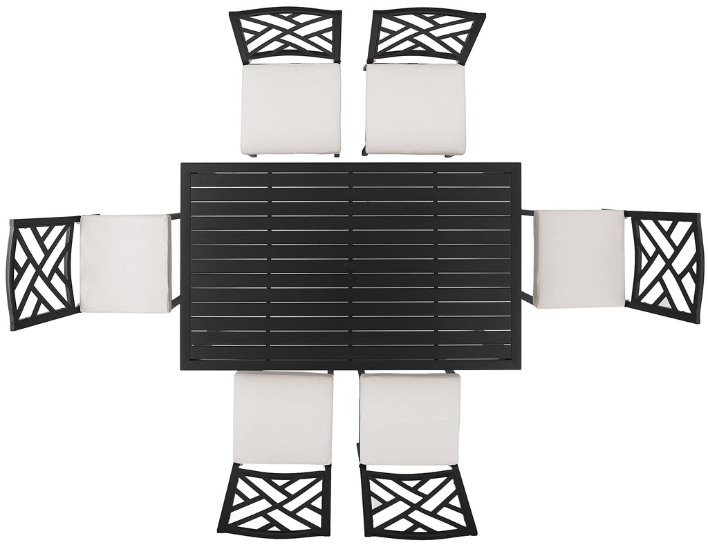 Crosley Furniture Locke 7-Piece Outdoor Dining Set for 6, Patio Table and Chairs for Backyard, Deck, Matte Black with Creme Cushions