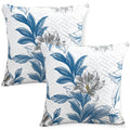 Hokipo Homehues Series Printed Quilted Cushion Cover For Sofa 22X22 Inches, Set Of 2, Celadon Blue Camellia (In820D8*2)