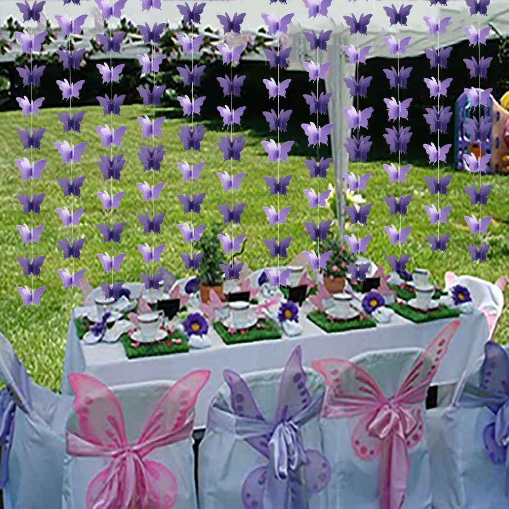 Adlkgg Butterfly Hanging Garland 3D Paper Bunting Banner Party Decorations Wedding Baby Shower Home Decor Purple 4 Pack, 110 Inc